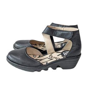 Fly London Piat Black D'Orsay Mary Jane Wedge Heel Shoes Size EU 36 US 5.5-6